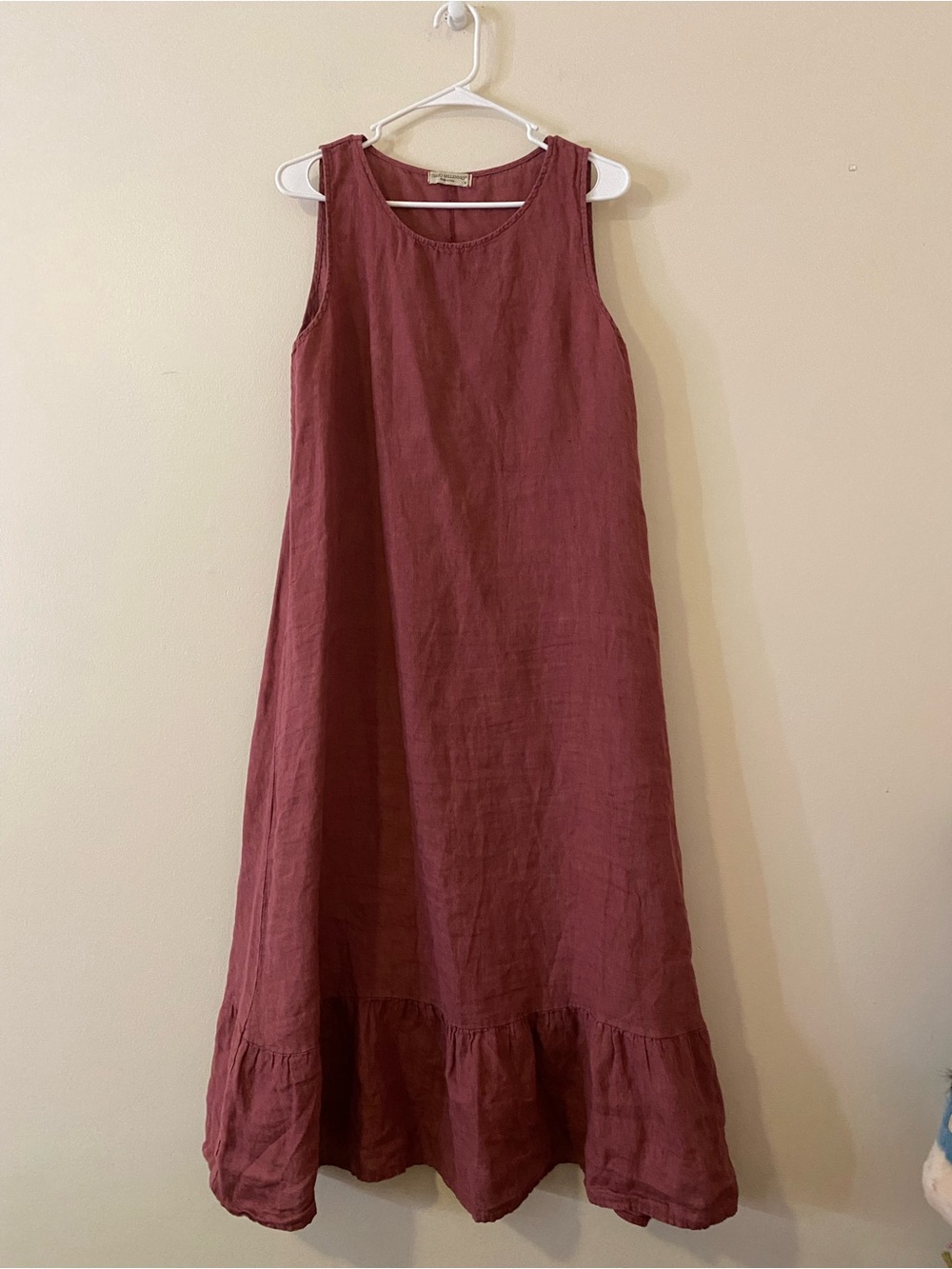 Terzo Millennio Made In Italy Linen Sleeveless Burgundy Maxi Dress oversized
